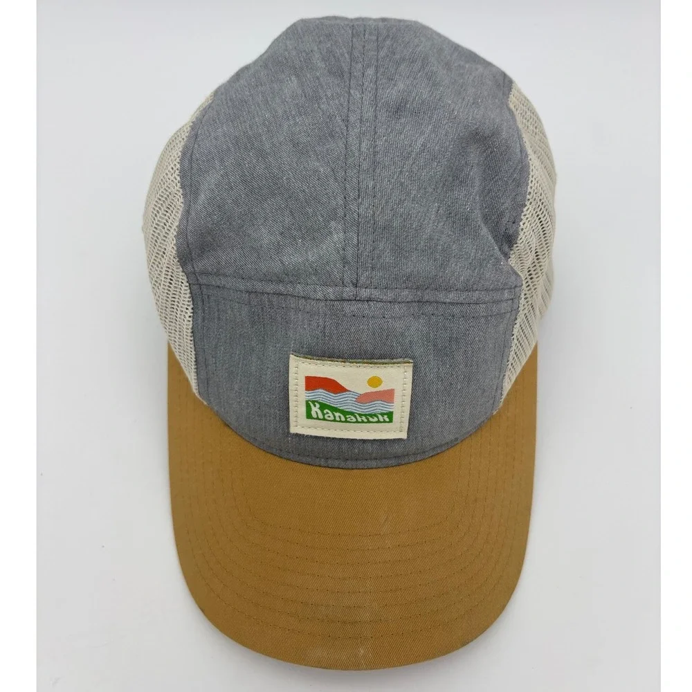 KANAKUK KAMPS Trucker‎ Hat Cap Grey Yellow Strapback 5 Panel Adjustable Patch